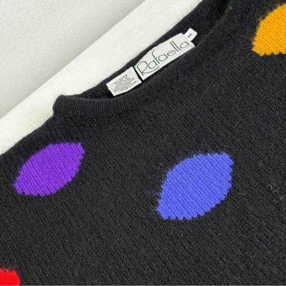 Vintage 90s lambs wool angora rabbit hair multicolor polkadot crewneck sweater M - Picture 6 of 14